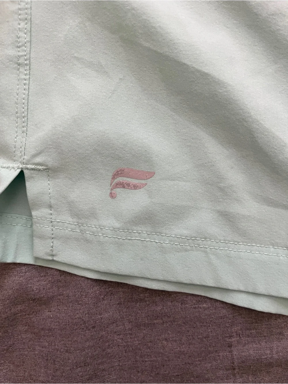 Fabletics Men's Mint Athletic Shorts with Purple Waistband